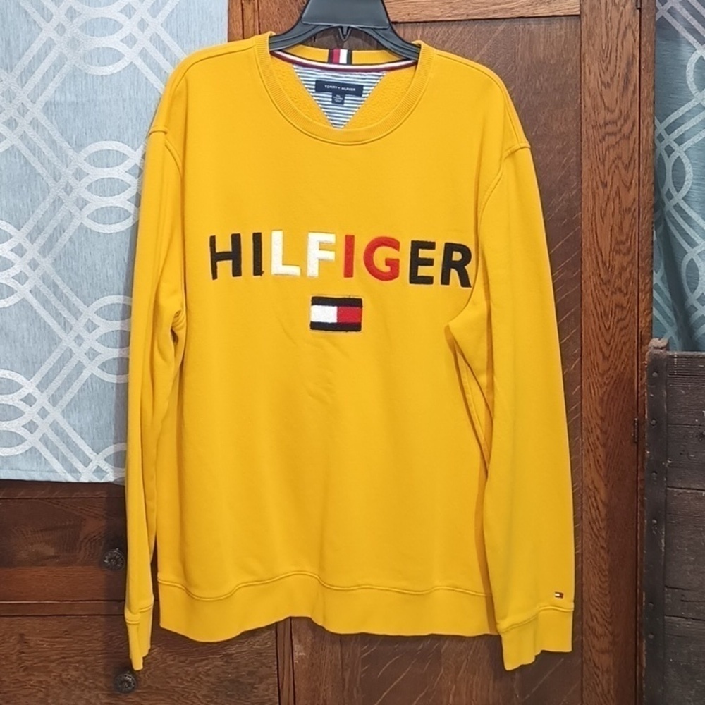 Tommy Hilfiger Varsity Embroidered Patch Mustard Yellow Sweatshirt XXL